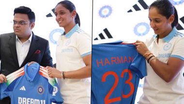 India Cricket Team’s New ODI Jersey Unveiled! Harmanpreet Kaur and Jay Shah Reveal New Adidas Kit at BCCI Headquarters (Watch Video)