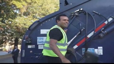 ‘We’re Not Garbage, We’re Patriots’: Vivek Ramaswamy Picks Up Garbage in Protest Over Joe Biden’s Remarks Against Donald Trump Supporters (Watch Video)