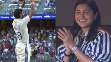 Virat Kohli Blows Flying Kiss at Anushka Sharma After Scoring 30th Test Century During IND vs AUS 1st Test 2024 (Watch Video)