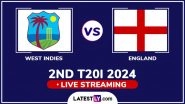 West Indies vs England Free Live Streaming Online, 2nd T20I 2024: How To Watch WI vs ENG Cricket Match Live Telecast on TV?