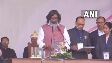 Hemant Soren Sworn In As Jharkhand CM: JMM Leader Takes Oath As 14th Chief Minister Amid Presence of Galaxy of INDIA Bloc Leaders (Watch Video)