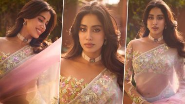 Janhvi Kapoor Turns Heads in Pastel Mesh Saree with Ice-Cream Inspired ‘Cassata’ Caption