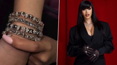 Cardi B Shows Off Diamond Bracelets Featuring Her Kids' Names, Hides Newborn’s Name for Now (Watch Video)