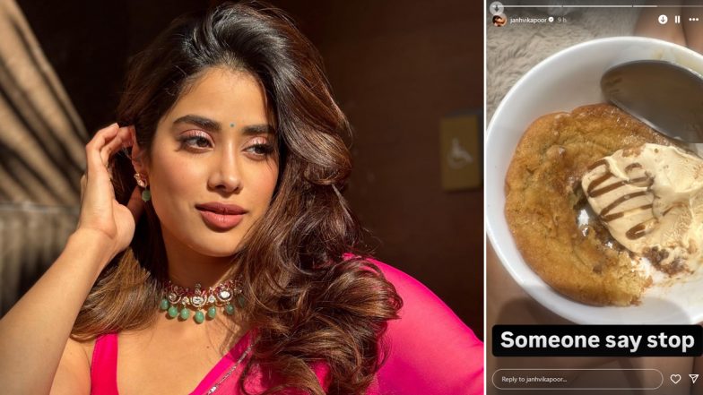 Janhvi Kapoor Breaks Her Diet for Calorie-Filled Cookies and Ice Cream, Asks Fans To ‘Say Stop’ (View Pic)