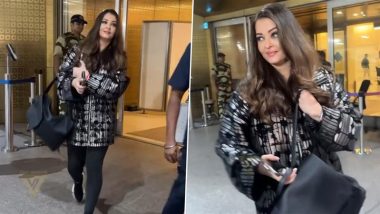 Aishwarya Rai Bachchan Spotted at Mumbai Airport in Stylish Black and Grey Outfit (Watch Video)