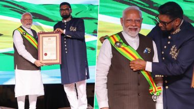 PM Narendra Modi Conferred With Guyana’s Highest Civilian Honour, ‘The Order of Excellence’, Dedicates It to People of India (Watch Video)