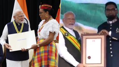 PM Narendra Modi Receive Guyana, Dominica’s Top Awards for His Contributions During COVID-19 Pandemic, Says’This Is Recognition of 140 Crore People of India’ (See Pics and Videos)