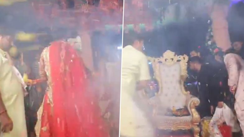 Desi Wedding Turns Violent As Pandit Loses His Calm at Guests Playfully Tossing Flowers at the Bride and Groom, Throws ‘Phoolon Ki Thali’ at Them in Anger (Watch Viral Video)