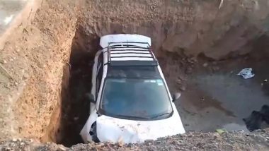 4 Injured After Car Falls Into Pit on Delhi-Dehradun Highway (Watch Video)