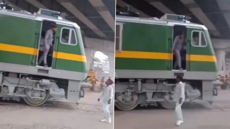 Uttar Pradesh: Drunk Man Attempts To Stop Oncoming Train at Barabanki Railway Crossing, Video Goes Viral