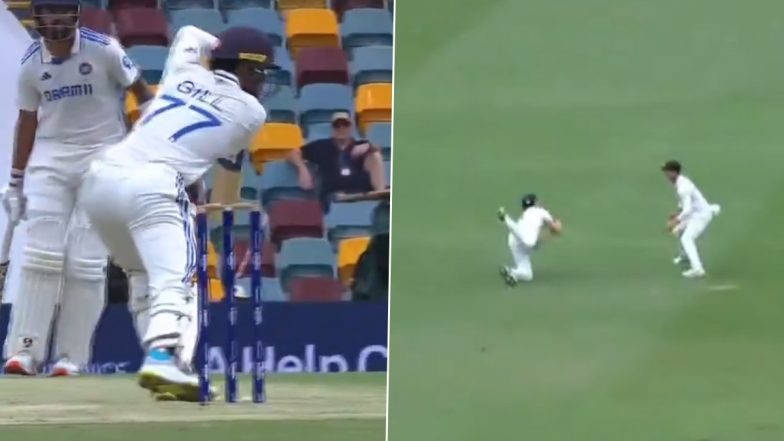 Shubman Gill Wicket Video: Star Indian Batter Gets Dismissed For One Attempting to Play Expansive Drive Against Mitchell Starc During IND vs AUS 3rd Test 2024