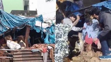 Bengaluru Wall Collapse: 2 Injured After House Wall Collapses Due to Heavy Rains in JJ Nagar (Watch Video)