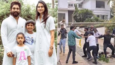 Allu Arjun’s Children Allu Ayaan and Allu Arha Evacuated After Protestors Vandalise ‘Pushpa 2’ Actor’s Jubilee Hills Home (Watch Video)