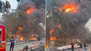 Tarapur MIDC Fire: Blaze Erupts at Chemical Factory in Boisar, Videos Show Thick Black Smoke Covering Skies