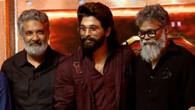 ‘Pushpa 2 – The Rule’ Pre-Release: SS Rajamouli Joins Allu Arjun, Rashmika Mandanna and Sukumar at Hyderabad Promotional Event (View Pic and Watch Video)