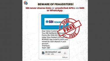 Did You Receive a Message Asking You To Download and Install an APK File To Redeem SBI Rewards? PIB Fact Check Says It Is Fake