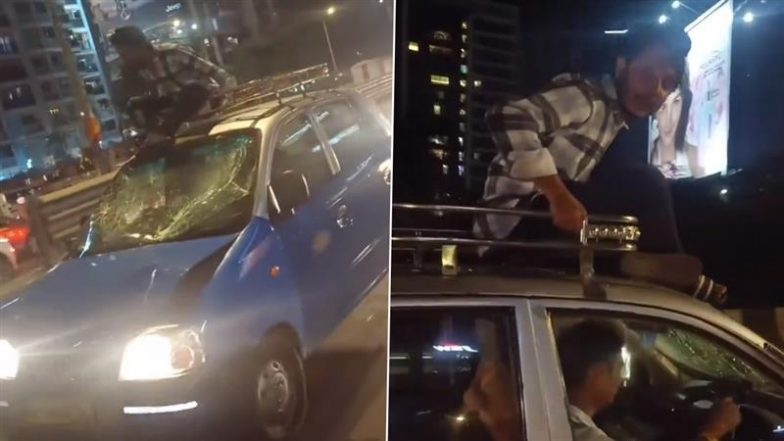 Mumbai Hit-and-Run Horror: Viral Video Shows Driver Speeding 'Cool Cab' With Broken Windshield on Santacruz Flyover With Man on Carrier