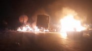 Ahmedabad: 2 Killed, 2 Injured As Massive Fire Guts 3 Trucks After Collision Between Vehicles in Bagodara, Video Surfaces