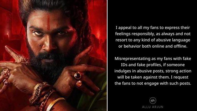 Allu Arjun Urges Fans To Express ‘Responsibly’ and Avoid ‘Abusive Language’, Warns Action Against Fake Profiles Amid Allegations Over ‘Pushpa 2’ Stampede Incident