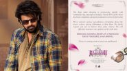 ‘The Raja Saab’: Makers Issue Statement on Teaser Release Date for Prabhas Starrer, Reveal Completing 80% of Shoot for Maruthi’s Horror Comedy (View Post)