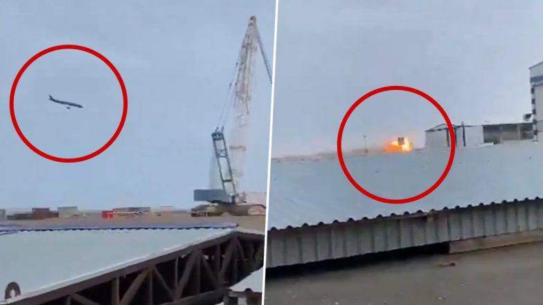 Kazakhstan Plane Crash: Azerbaijan Airlines’ Baku-Grzony Flight J28243 Crashes Near Aktau Airport, Video of Aircraft Busting Into Flames Surfaces