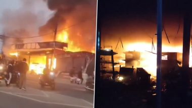 Rewari Fire Video: Massive Blaze Erupts at Shopping Store at Garhi Bolni Road in Haryana, Brought Under Control; None Hurt