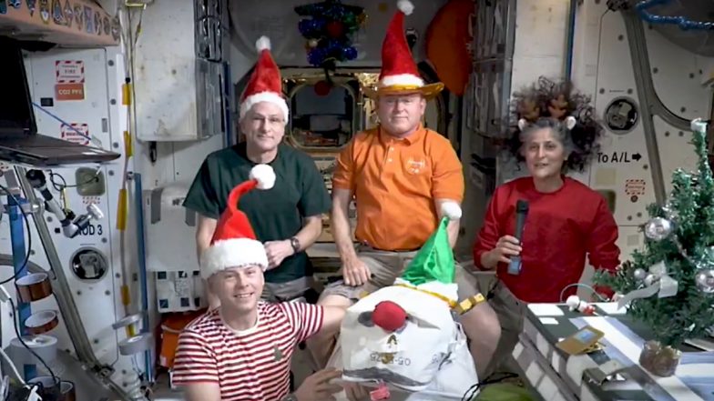 Sunita Williams Christmas 2024 Celebration in Space Video: Indian-Origin NASA Astronaut Celebrates Festival With Her Crew at ISS, Wishes ‘Merry Christmas’ to Everyone