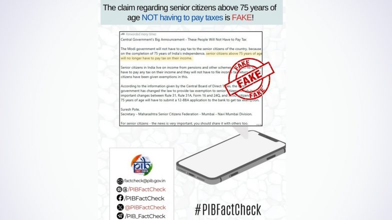 No Income Tax for Senior Citizens Above 75 to Commemorate 75 Years of India’s Independence? PIB Fact Check Debunks Fake Social Media Claim