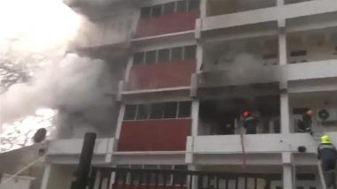 Jammu and Kashmir Fire: Flames Engulf MLA Hostel in Srinagar, Firefighting Efforts Underway (Watch Video)