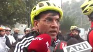 Union Minister Mansukh Mandaviya Participates in ‘Fit India Sunday on Cycle’ Initiative CRPF and ITBP Jawans in Delhi (Watch Videos)