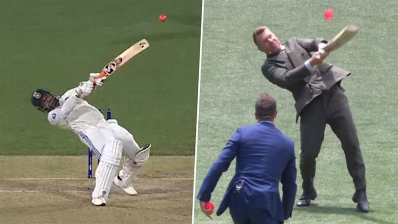 David Warner Emulates Rishabh Pant, Cricketer-Turned-Commentator Copies Indian Wicketkeeper's Outrageous Shot Off Scott Boland From Day 2 of IND vs AUS 2nd Test 2024 (Watch Video)