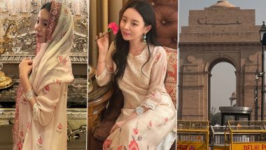 BTS J-Hope’s Sister Jung Jiwoo India Tour: Influencer and Entrepreneur Looks Ethereal in Salwar Kameez, Juttis, and Jhumkas (See Pics)