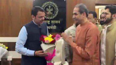 Uddhav Thackeray Meets Devendra Fadnavis Meet: Shiv Sena (UBT) Chief Meets Maharashtra CM in Nagpur Amid Assembly Tensions (Watch Video)