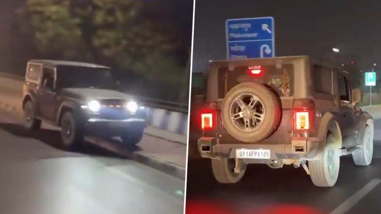 Car Stunt in Ghaziabad Video: SUV Driver Takes Vehicle on Footpath Indirapuram’s NH 9 Service Road, Police Reponds