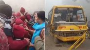 Amroha Accident: School Bus Collides with Car in Dense Fog, 8 Injured Including 5 Children; Driver Critical (Watch Video)