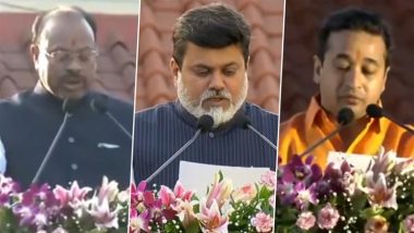 Maharashtra Cabinet Expansion: BJP’s Chandrashekhar Bawankule, Nitesh Rane, Shiv Sena’s Uday Samant and Others Take Oath As Ministers in Devendra Fadnavis-Led MahaYuti Govt (Watch Videos)