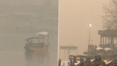 Srinagar Fog: Thick Layer of Fog and Mist Engulf Dal Lake in Jammu and Kashmir, Houseboats and Shikaras Float in Silence (Watch Video)