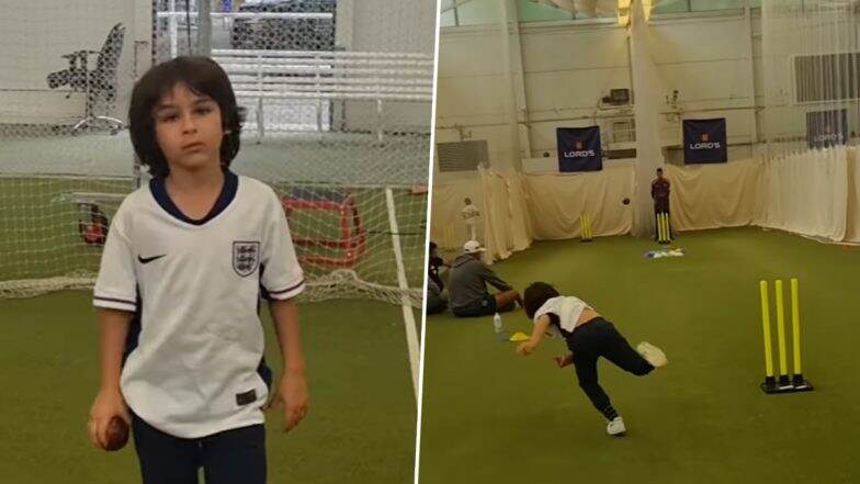 Has Taimur Ali Khan Inherited Grandpa Tiger Pataudi’s Cricket Genes? Video of Saif Ali Khan’s Son Practising in the Nets at ICM Cricket Academy Goes Viral – WATCH