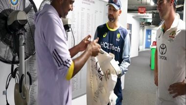 Sports News | Cummins, Lyon Present Signed Australian Jersey to Ravichandran Ashwin