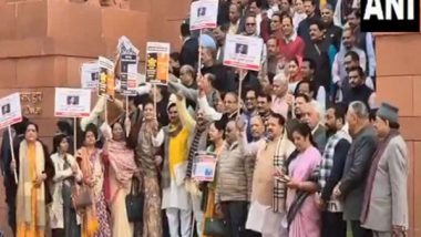 India News | Parliament: BJP MPs Protest Against Congress Amid Chaos over Shah's 'Ambedkar' Remark