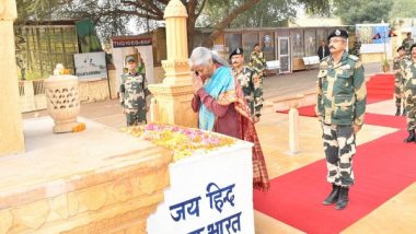 India News | Finance Minister Nirmala Sitharaman Offers Prayers at Tanotrai Mata Temple in Jaisalmer