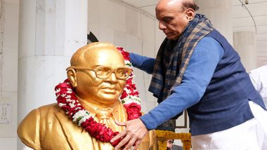 India News | MP: Rajnath Singh Pays Floral Tribute to BR Ambedkar in Indore