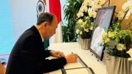 World News | Former Japanese PM Yoshihide Suga Signs Condolence Book in Memory of Manmohan Singh at Indian Embassy