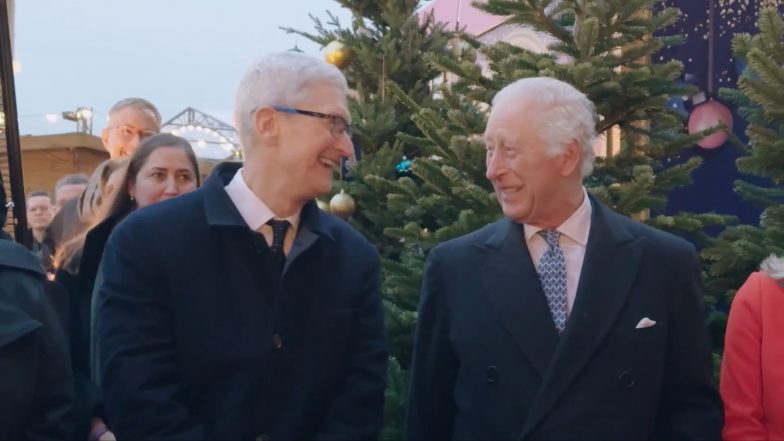 King Charles III Visits Apple’s UK Headquarters at Battersea and Meets Tim Cook, Apple CEO Says Company Continues To Look Forward Working With Country (Watch Video)