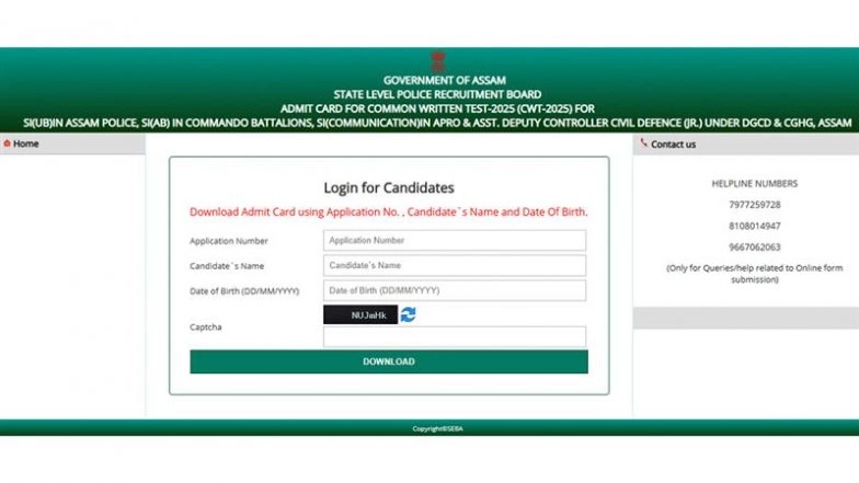 Assam Police SI Admit Card 2024 Released: SLPRB Releases Admit Cards for Sub-Inspector Recruitment Exam at slprbassam.in, Know How To Download