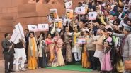 ‘Babasaheb Ambedkar Ji Ka Apmaan Nahi Chalega’: BJP MPs Protest Against Congress at Parliament Premises Amid Chaos Over Amit Shah’s BR Ambedkar Remarks (Watch Video)