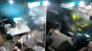 Bodeli Car Crash Video: Speeding SUV Rams Into Roadside Eatery on Bodeli-Chhota Udepur Road in Gujarat as Man Manages To Jump out of Four-Wheeler's Way, 3 Injured; Terrifying Clip Surfaces