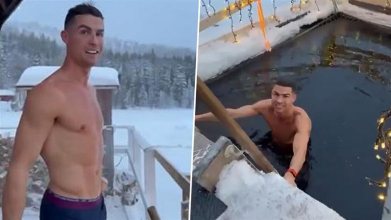 Semi-Naked Cristiano Ronaldo Takes Plunge in Icy Pool at '-20 Degrees' Celsius During Christmas 2024 Holidays, Says 'It's Just a Little Cold' (Watch Video)