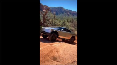 Cybertruck Climbs Small Hillock: Elon Musk Shares Video of Tesla’s EV Pickup Truck’s Capability on Uneven Terrains (Watch Video)