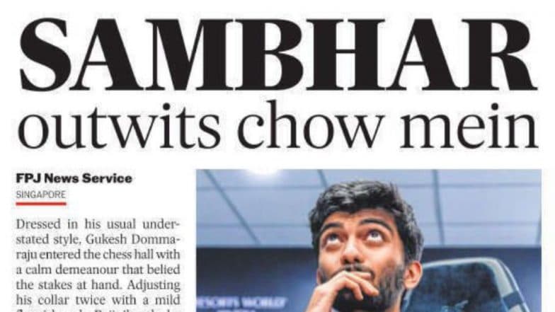 Newspaper Called Out for ‘Sambhar Outwits Chow Mein’ Headline After D Gukesh Becomes Youngest World Chess Champion